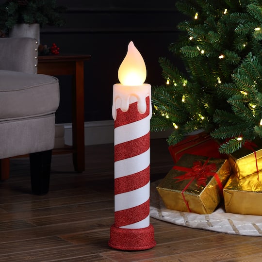 24" Red & White Blow Mold Stripe Candle